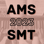 Square image with text AMS SMT 2023 over faded image of four hands playing at a keyboard